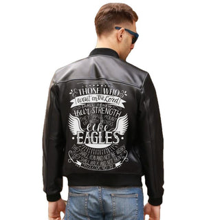 Wait On The Lord Printed Real Leather Jacket