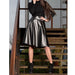 Delilah Women's Real Leather High Waist Knee Length Skirt Black