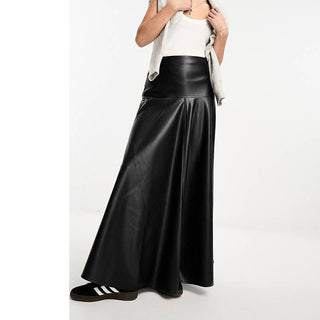 Bonnie Women's Genuine Leather Maxi Skirt Black
