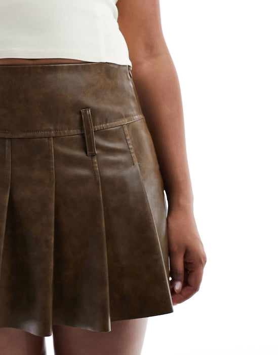 Erin Women's Real Leather Pleated Mini Skirt Brown