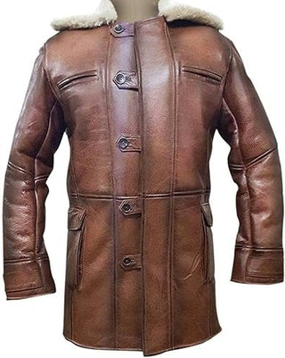 Liam Men's Classic Leather Faux Fur Lined Trench Coat Brown