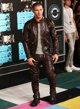 Nick Jonas Men's Real Leather Stylish Pants Black