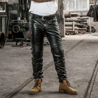 Riley Men's Genuine Leather Biker Pants Black