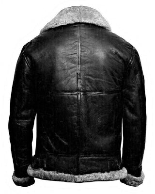 Chester Men's Real Leather Flying B3 Bomber Jacket Black