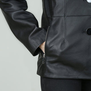 Lily Women's Genuine Leather Three Button Blazer Black