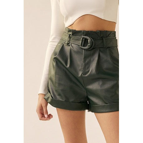 Isabella Women's Genuine Leather Belted Shorts
