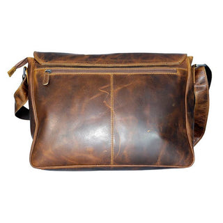 Justin Men's Waxed Leather Messenger Laptop Bag Brown