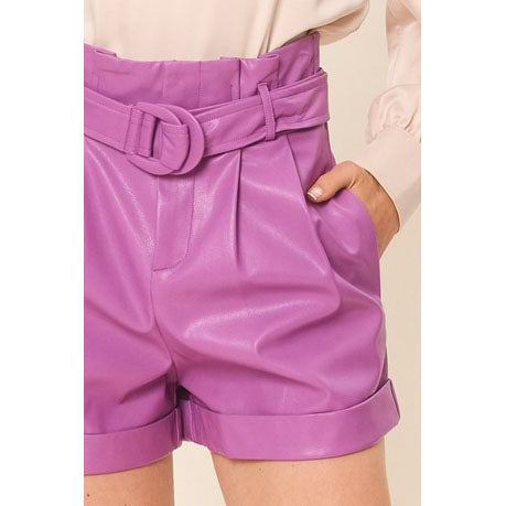 Isabella Women's Genuine Leather Belted Shorts
