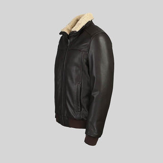 Arlo Men’s Bomber Full Grain Leather Jacket With Fur Collar