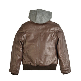 Boys Youth Brando Hooded Leather Jacket