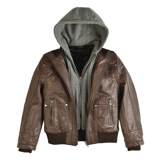 Boys Youth Brando Hooded Leather Jacket