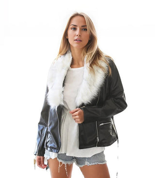 LeAnne Womens Faux Fur Real Leather Jacket