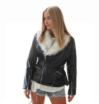 LeAnne Womens Faux Fur Real Leather Jacket