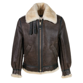 Ollie Men's Classic Leather Fur Lining Bomber Jacket Brown