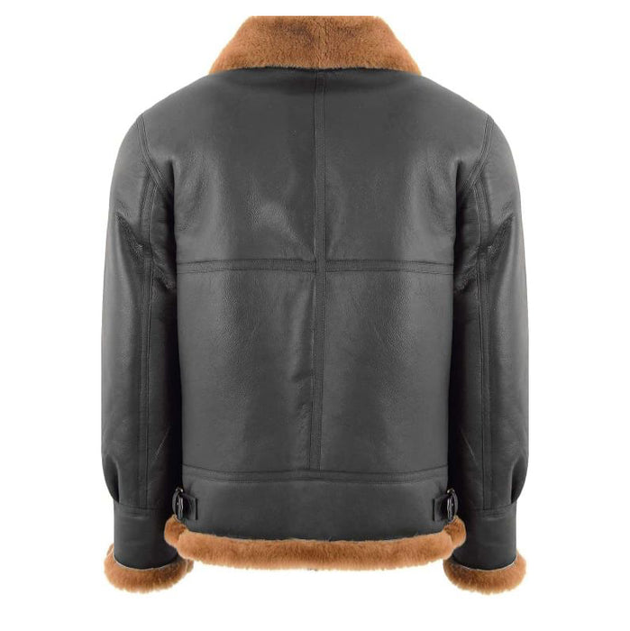 Frankie Men's Black Bomber Leather Jacket With Faux Fur Lining