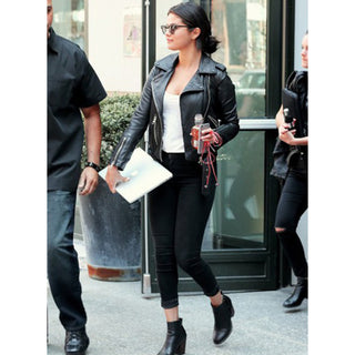 Selena Gomez New York Leather Biker Jacket Black