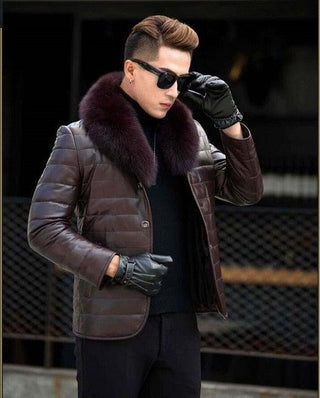 Bran Genuine Leather Jacket Men Real Sheepskin w Down-Mens Leather Jacket-Inland Leather Co.-Red brown-XXXL-Inland Leather Co.
