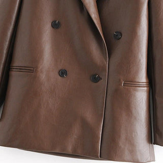 Coena Vintage Brown Double Breasted Leather Coat-Womens Leather Coat-Inland Leather Co.-Brown-M-Inland Leather Co.