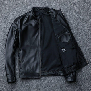 Colderon Men's Genuine Leather Jacket Vintage Sheepskin-Mens Leather Jacket-Inland Leather Co.-Black-4XL-Inland Leather Co.