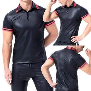 Dual Tone Mens Leather Polo Shirt-Leather Tops-Inland Leather Co-Inland Leather Co
