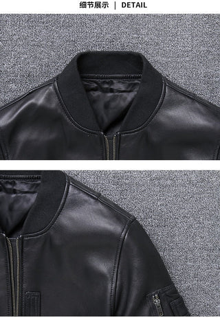 Khal Mens Genuine Leather MA-1 Jacket-Mens Leather Jacket-Inland Leather Co.-Black-5XL-Inland Leather Co.