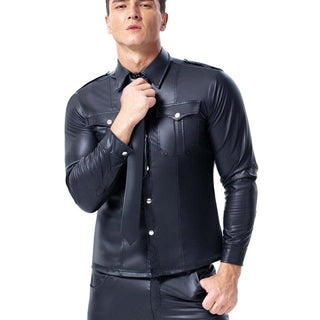 Men Sheep Leather Long Sleeve Party Shirt-Leather Tops-Inland Leather Co-BLACK-XXXL-Inland Leather Co