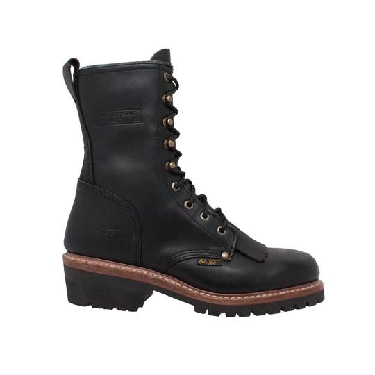 Men's 10" Black Fireman Logger Leather Boots-Mens Leather Boots-Inland Leather Co-Inland Leather Co