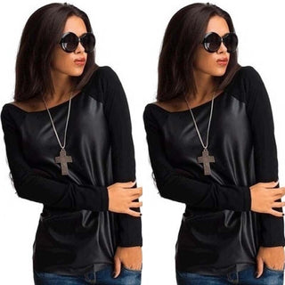 Sexy Womens Leather Long Sleeve T-Shirt-Leather Tops-Inland Leather Co-Inland Leather Co