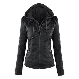 Shenandoah Womens Faux Leather Hooded Jacket-Womens Faux Leather Jacket-Inland Leather Co-Black-M-Inland Leather Co.