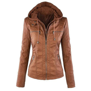 Shenandoah Womens Faux Leather Hooded Jacket-Womens Faux Leather Jacket-Inland Leather Co-Brown-4XL-Inland Leather Co.