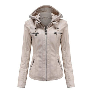 Shenandoah Womens Faux Leather Hooded Jacket-Womens Faux Leather Jacket-Inland Leather Co-Beige-XXL-Inland Leather Co.