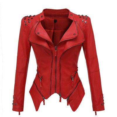 Sheryl Women's Moto Faux Leather Jacket-Womens Faux Leather Jacket-Inland Leather Co-Red-6XL-Inland Leather Co.