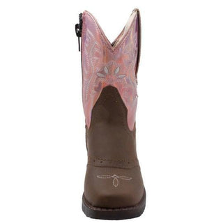 Toddler's Western Light Up Boot Brown/Pink Leather Boots-Toodlers Leather Boots-Inland Leather Co-Inland Leather Co