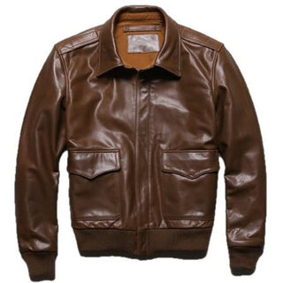 US A2 Flight Mens Bomber Genuine Leather Jacket-Mens Leather Jacket-Inland Leather Co.-Brown-S-Inland Leather Co.
