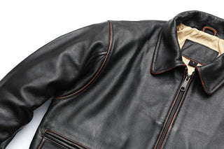 Vintage Edged Flight A2 Mens Bomber Leather Jacket 100% Goat Jacket-Mens Leather Jacket-Inland Leather Co.-Black-3XL-Inland Leather Co.