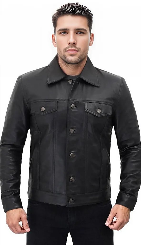 Mens Hot Sheep Leather Shirt – Long Sleeve Button-Up for Fashion & Fetish Wear– (Shirt-1) main image 1