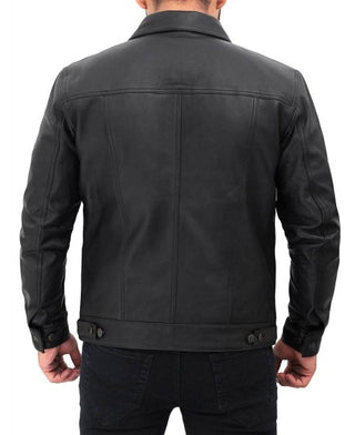 Fernando Men's Button Up Leather Shirt Black