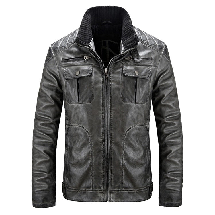 Winter Autumn Leather Men's Padded Biker Motorcycle PU Jacket  Inland ...