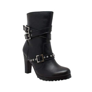 Women's 10" Three Buckle Boot Black Leather Boots-Womens Leather Boots-Inland Leather Co-6-Black-M-Inland Leather Co