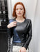Women's Autumn Long Sleeve Genuine Leather Blouse-Leather Tops-Inland Leather Co-blue-XXXL-Inland Leather Co.