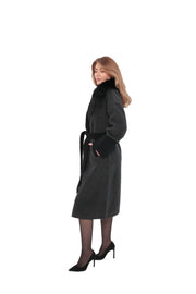 Graphite Cashmere Wool Coat with Silver Fox Fur