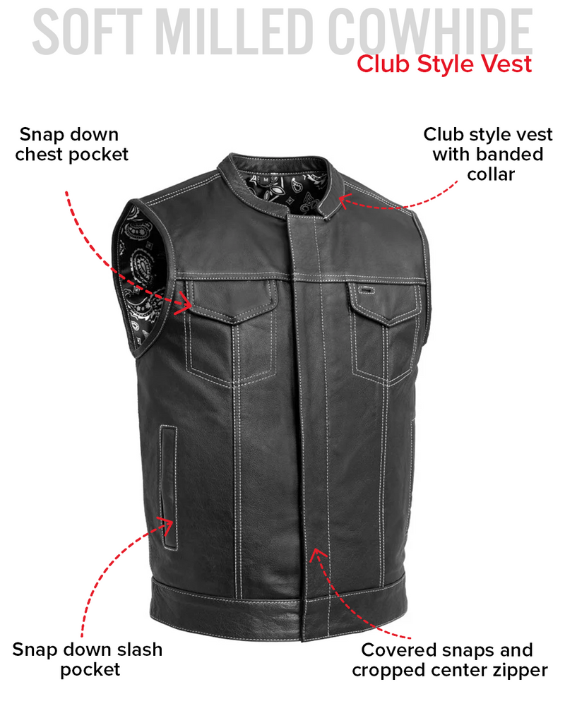 The Cut Men's Motorcycle Leather Vest, Multiple Color Options