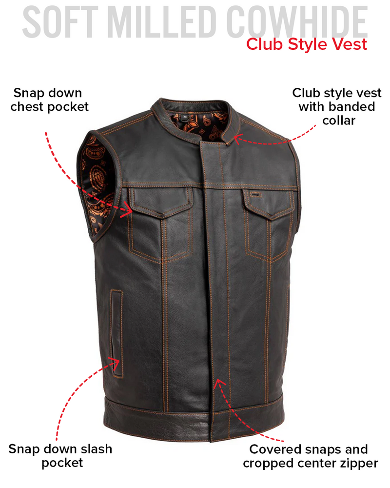 The Cut Men's Motorcycle Leather Vest, Multiple Color Options