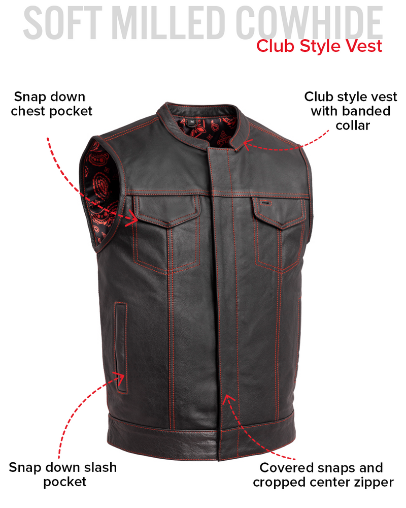 The Cut Men's Motorcycle Leather Vest, Multiple Color Options