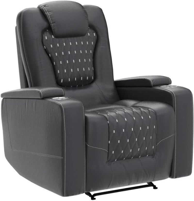 Power Recliner Chair Set of 3 – Black Leather with USB Ports & Cup Holders