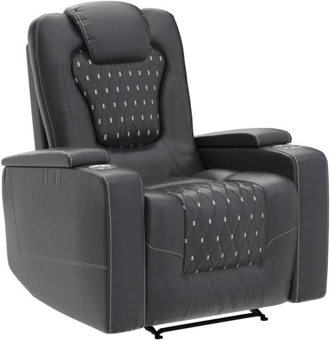 Power Recliner Chair Set of 3 – Black Leather with USB Ports & Cup Holders