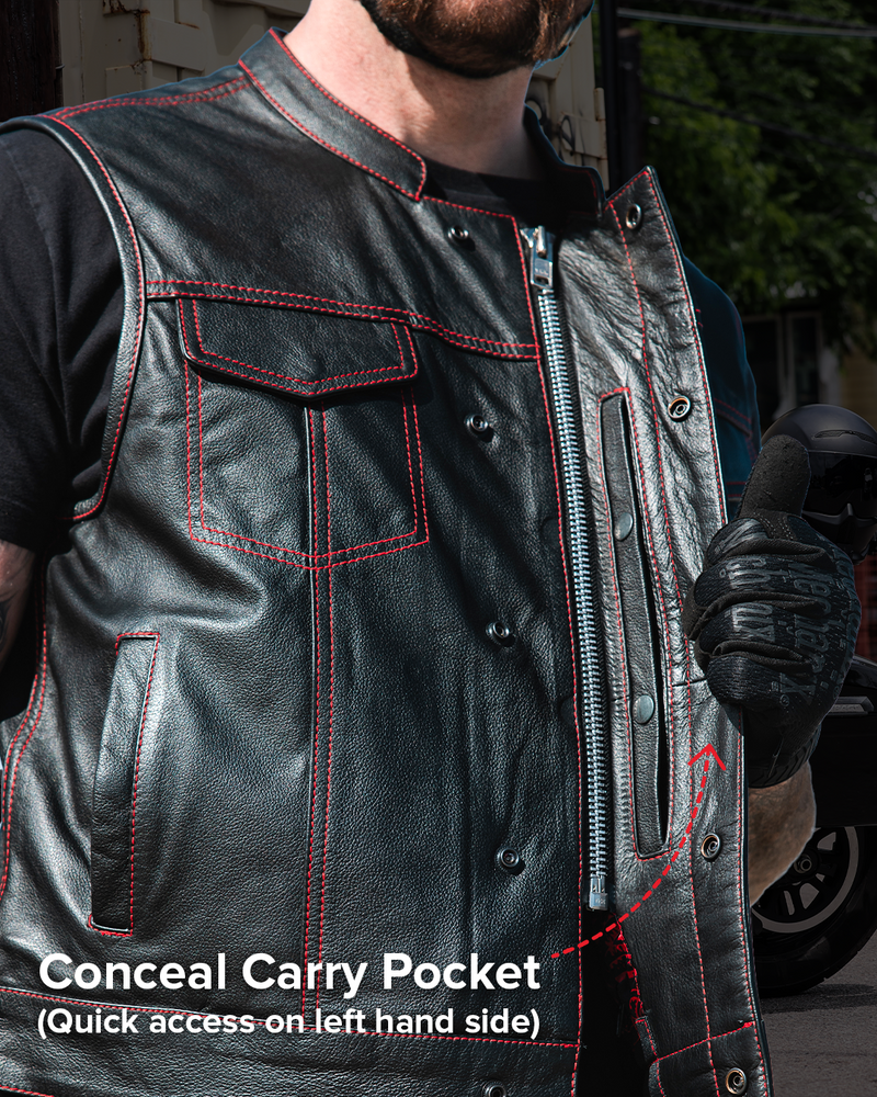 The Cut Men's Motorcycle Leather Vest, Multiple Color Options