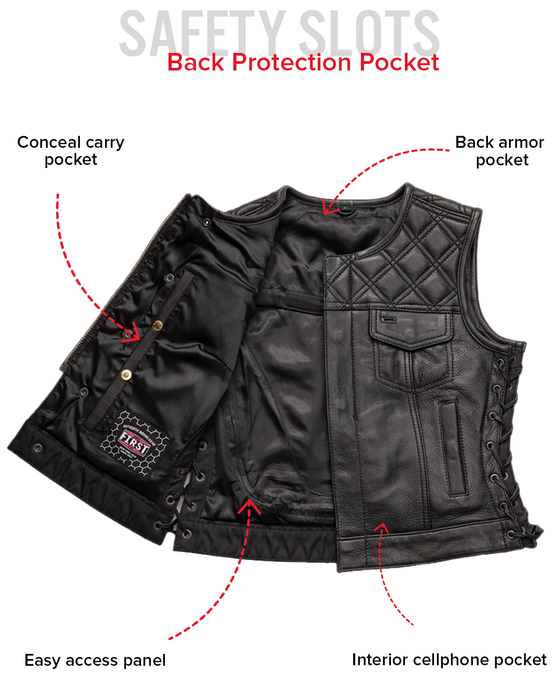 Bonnie - Women's Motorcycle Leather Vest - Diamond Quilt