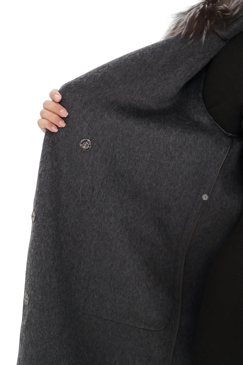 Genuine Silver Fox Fur Wool Coat for Women