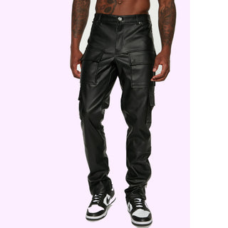 Jude Men's Classic Leather Slim Cargo Pants Black